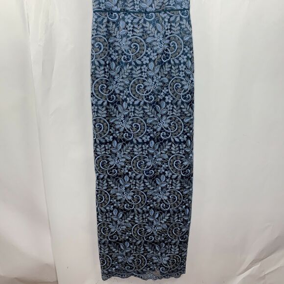 JS Collections Blue Metallic Illusion Yoke Scroll Embroidered Gown NWOT Size 2 - Picture 7 of 12